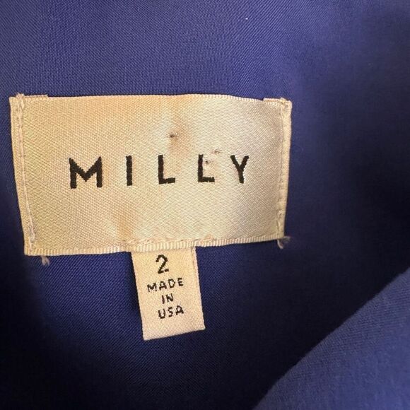 Milly Jordan Mini Dress Women Size 2 Cobalt Blue Bow Cutout Button Front Pockets - Picture 6 of 16